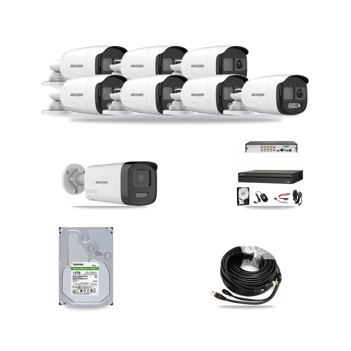 Hikvision & Dahua 8-Channel 5MP CCTV Kit — 7 DS-2CE12KF3T + 1 DS-2CE17K0T Bullet Cameras + 10TB Recording - Image 1