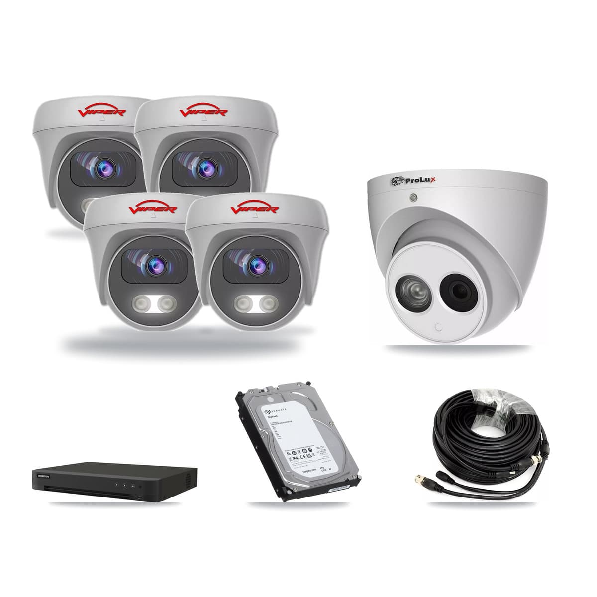 8-Channel 4MP – 5MP CCTV Kit — 1 4MP Turret + 4 White 5MP Cameras + 6TB Recording (IDS-7208HUHI Recorder) - Image 1