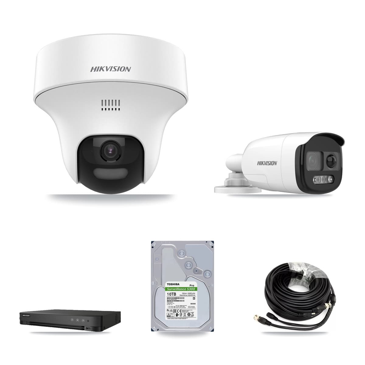 Hikvision 8-Channel 5MP CCTV Kit — 2 DS-2CE12KF3T Bullet + 5 DS-2CE70K0T Turret Cameras + 10TB Recording (IDS-7208HQHI Recorder)