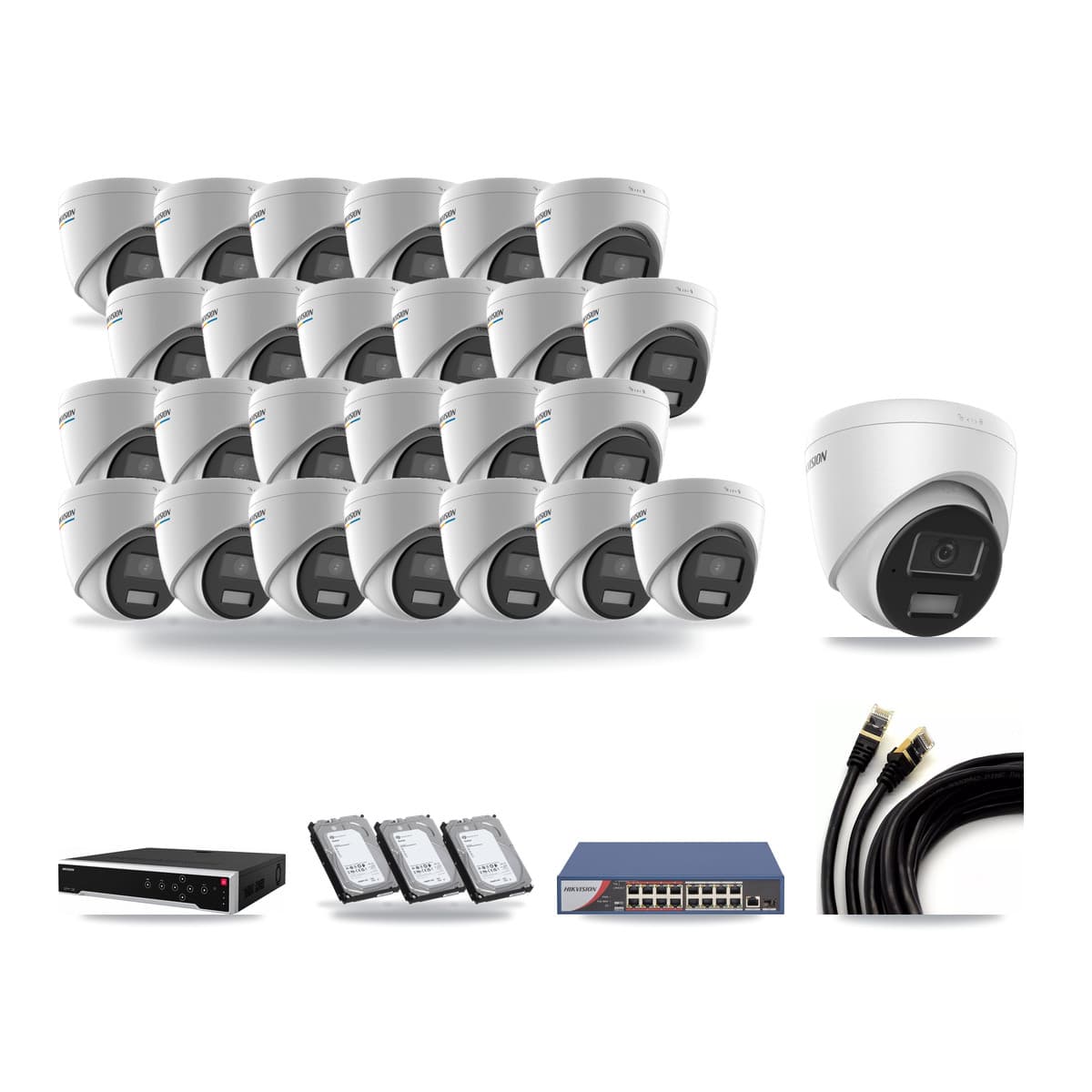 Hikvision 32-Channel 2MP – 4MP CCTV Kit — 25 2MP + 1 4MP Turret Cameras + 3× 6TB Recording - Image 1