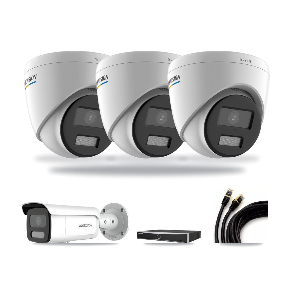 Hikvision 4-Channel 2MP – 4MP CCTV Kit — 3 2MP Turret + 1 4MP Bullet Cameras + 3TB Recording - Image 1