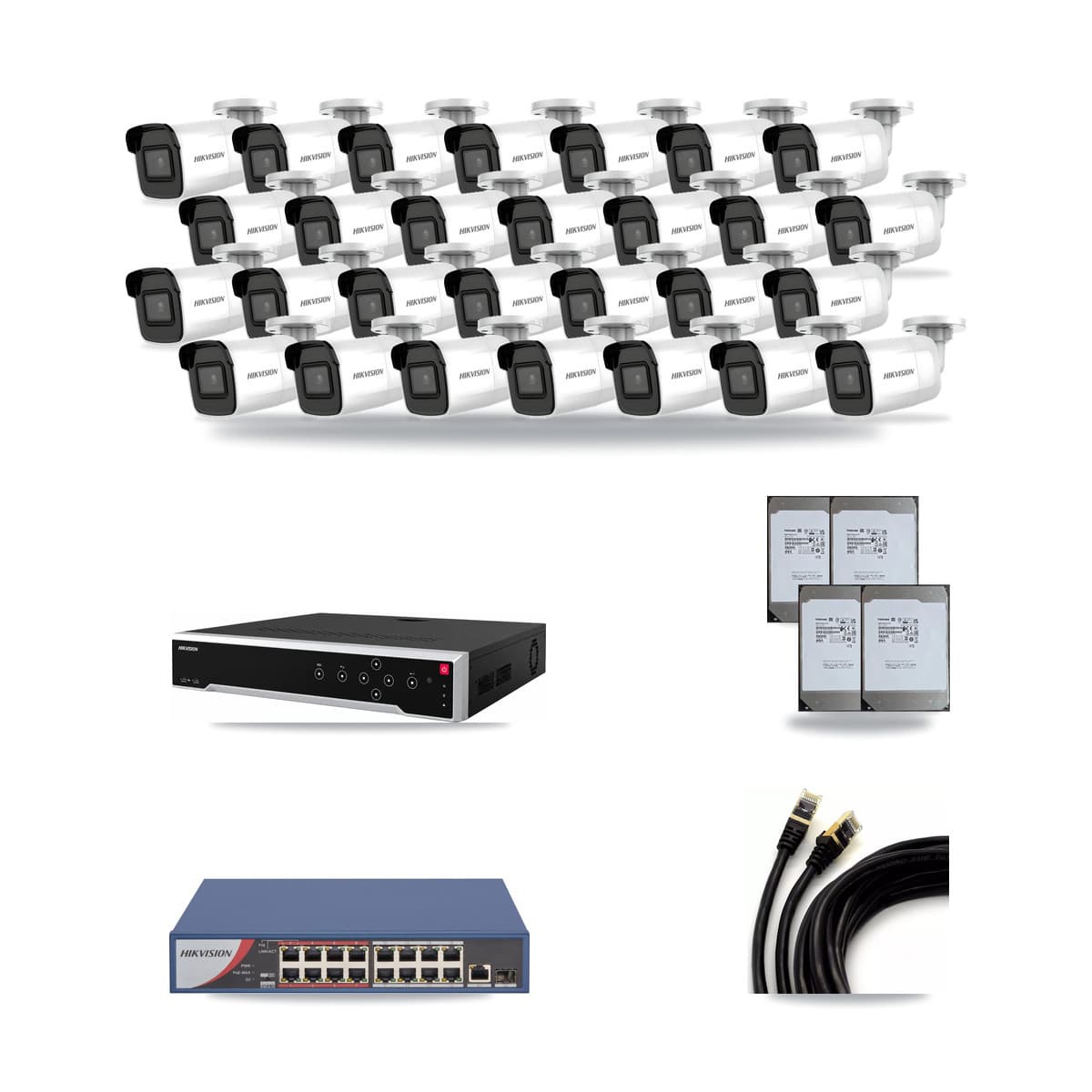 Hikvision 32-Channel 4K CCTV Kit — 28 Bullet Cameras + 4× 14TB Recording - Image 1