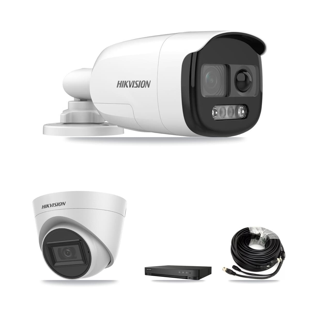 Hikvision 4-Channel 5MP CCTV Kit — 1 Bullet + 1 White Turret Cameras + 3TB Recording (IDS-7204HQHI Recorder)