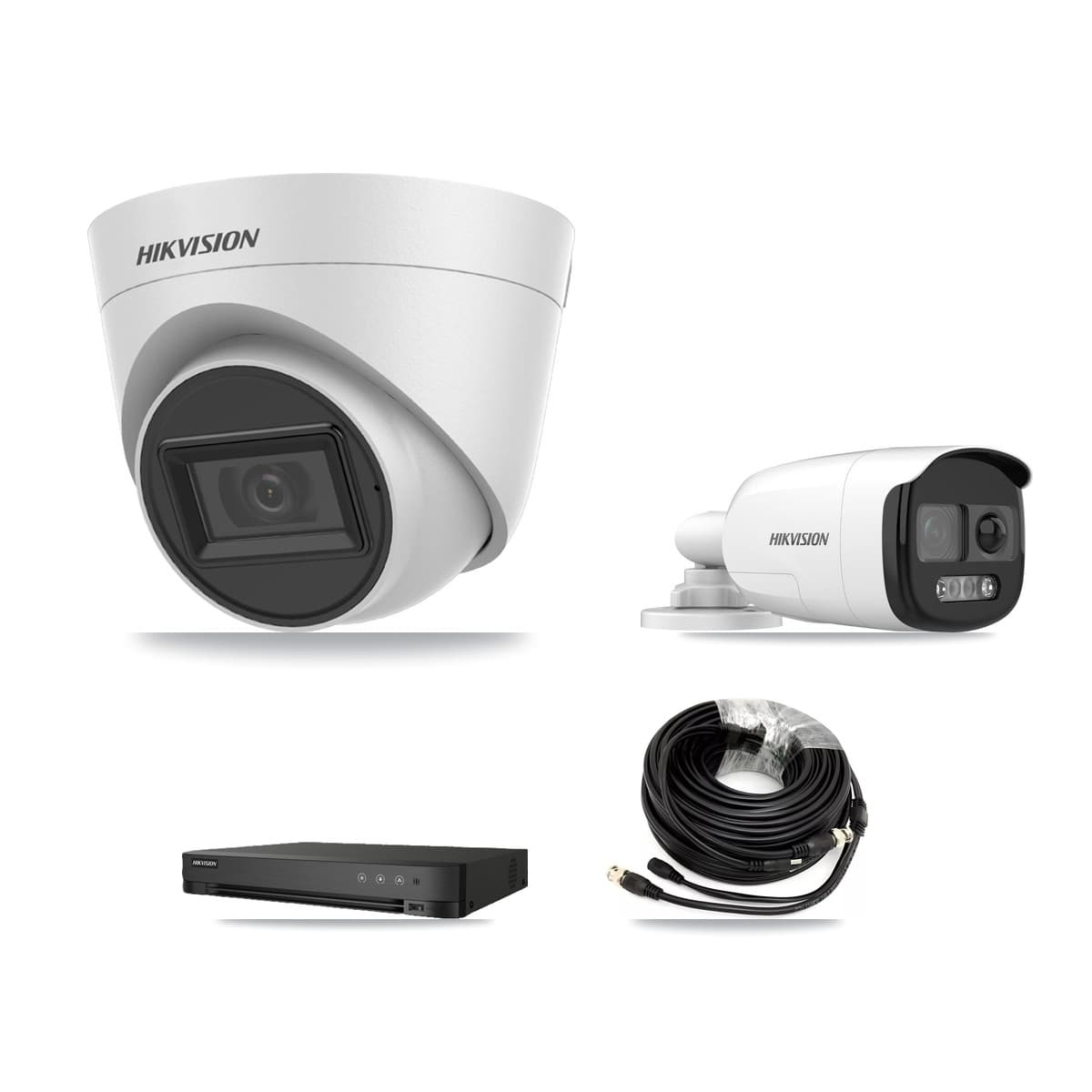Hikvision 8-Channel 5MP CCTV Kit — 1 Bullet + 5 White Turret Cameras + 8TB Recording (IDS-7208HQHI Recorder)