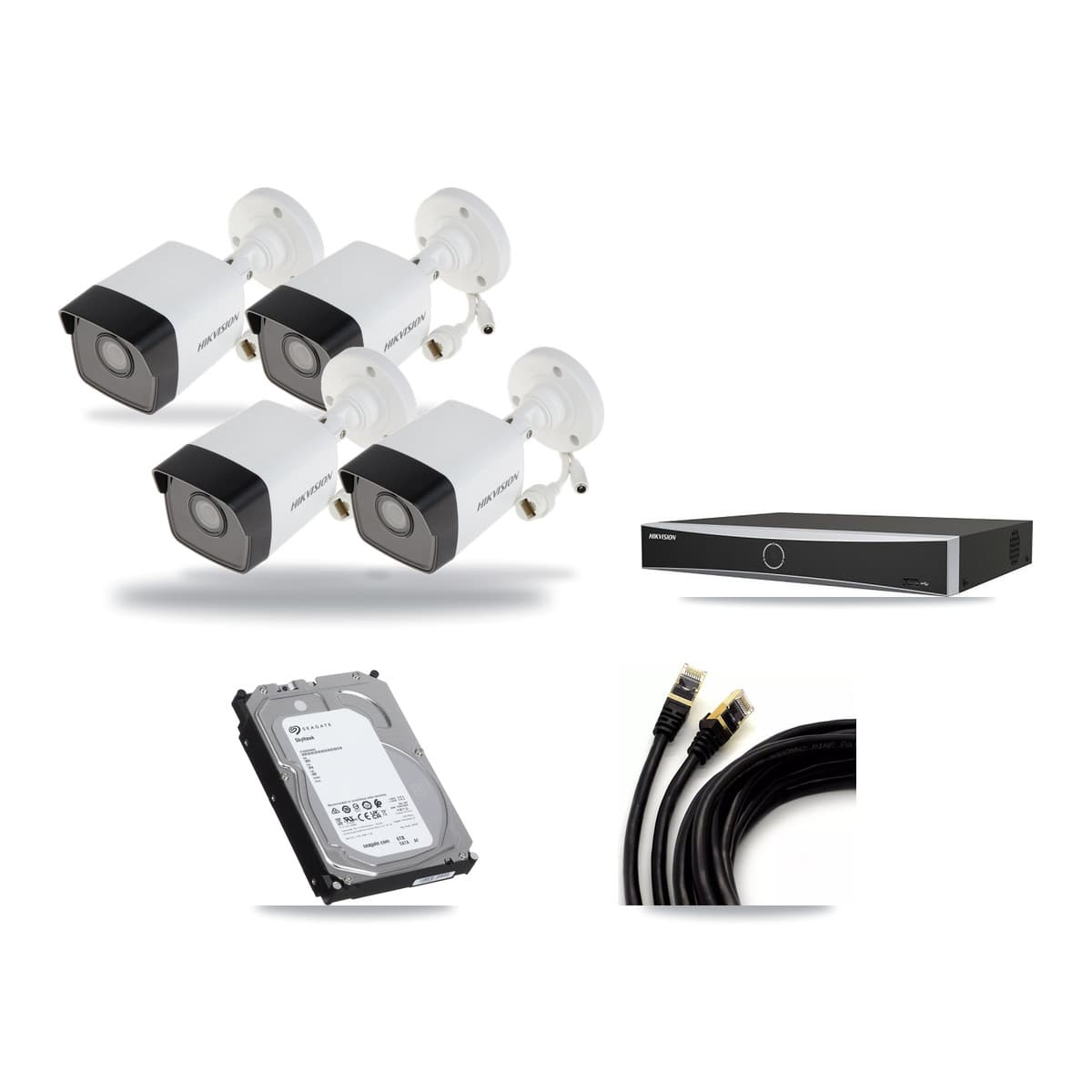 Hikvision 4-channel CCTV kit: 4 cameras (4× 5MP Bullet), 6TB hard drive