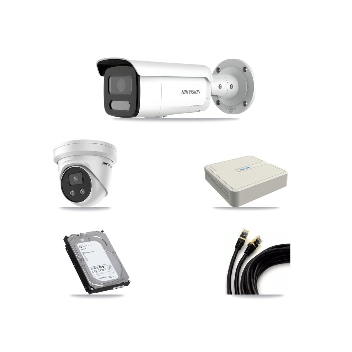 Hikvision & HiLook 8-Channel 4MP – 5MP CCTV Kit — 4 4MP Bullet + 1 5MP Turret Cameras + 6TB Recording