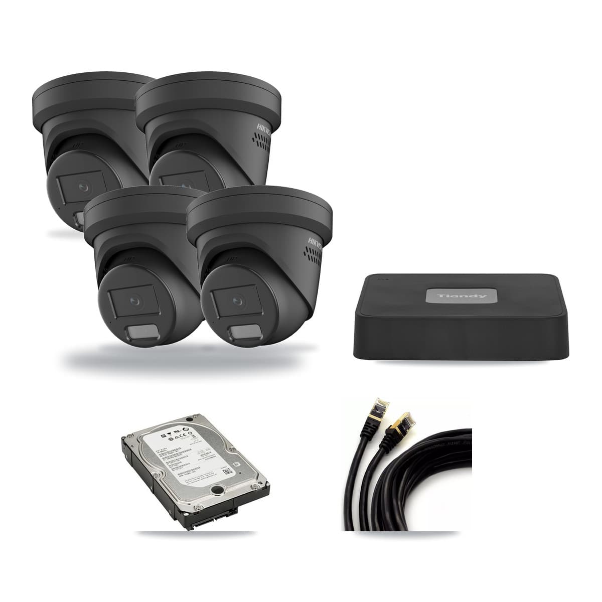 Hikvision & Tiandy 4-Channel 4MP CCTV Kit — 4 Black Turret Cameras + 5TB Recording - Image 1