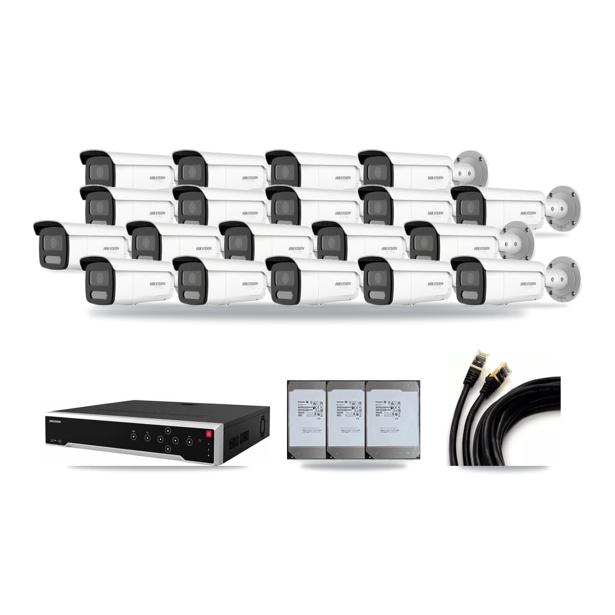 Hikvision 32-Channel 4MP – 4K CCTV Kit — 1 4MP + 18 4K Bullet Cameras + 3× 14TB Recording - Image 1