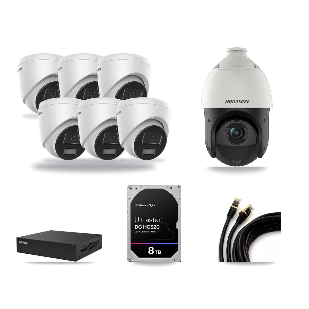 Hikvision & Longse 8-Channel 4MP CCTV Kit — 6 Turret + 1 PTZ Cameras + 8TB Recording - Image 1