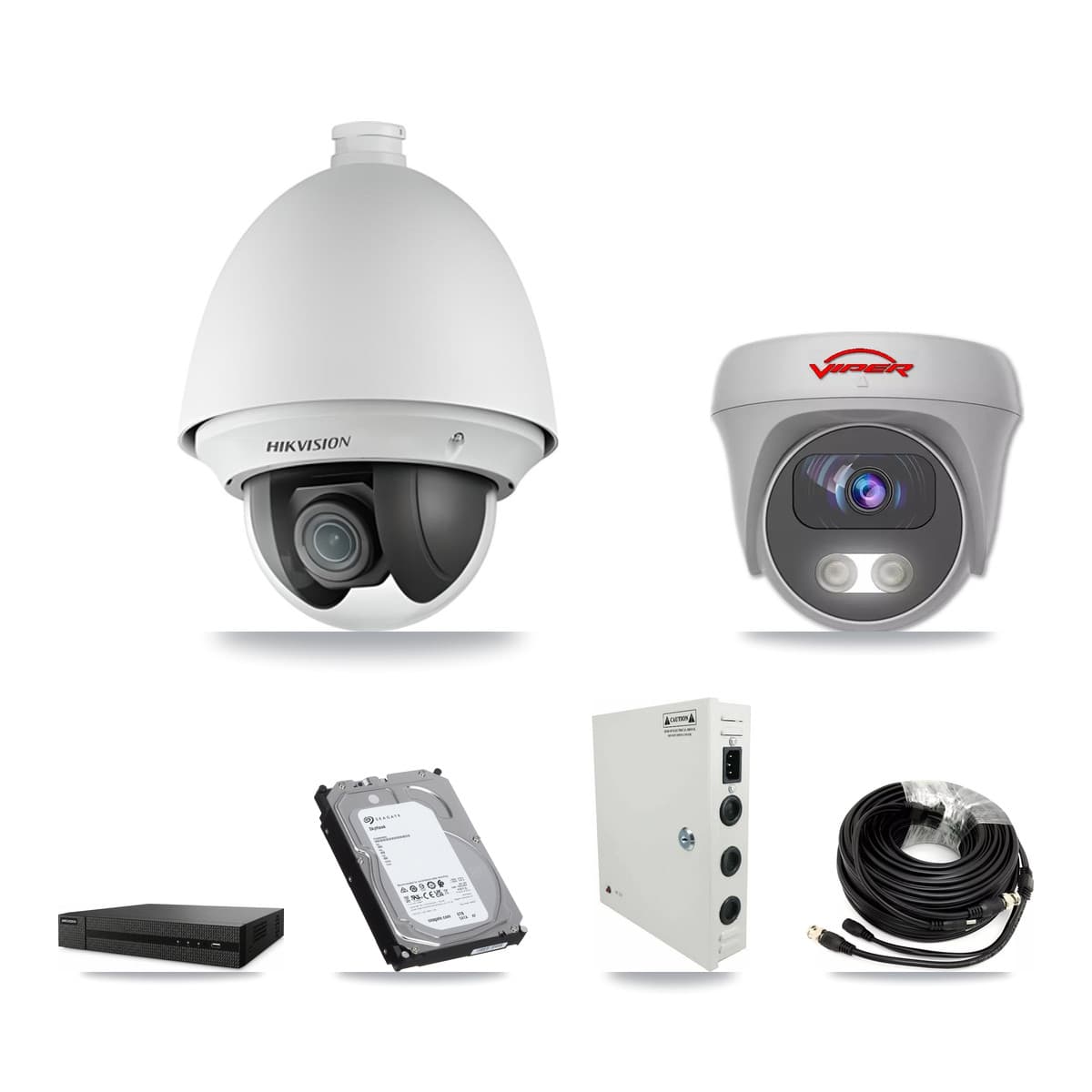 Hikvision & Viper 8-Channel 2MP – 5MP CCTV Kit — 7 2MP PTZ + 1 White 5MP Cameras + 6TB Recording (DVR-8CH Recorder)