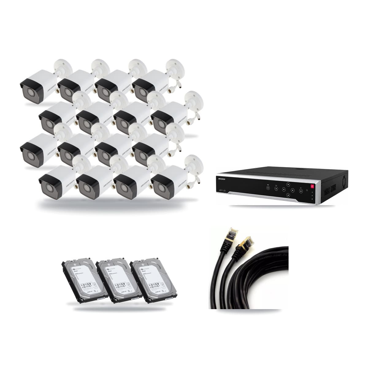 Hikvision 32-Channel 5MP CCTV Kit — 16 DS-2CD1053G0 Bullet Cameras + 3× 6TB Recording - Image 1