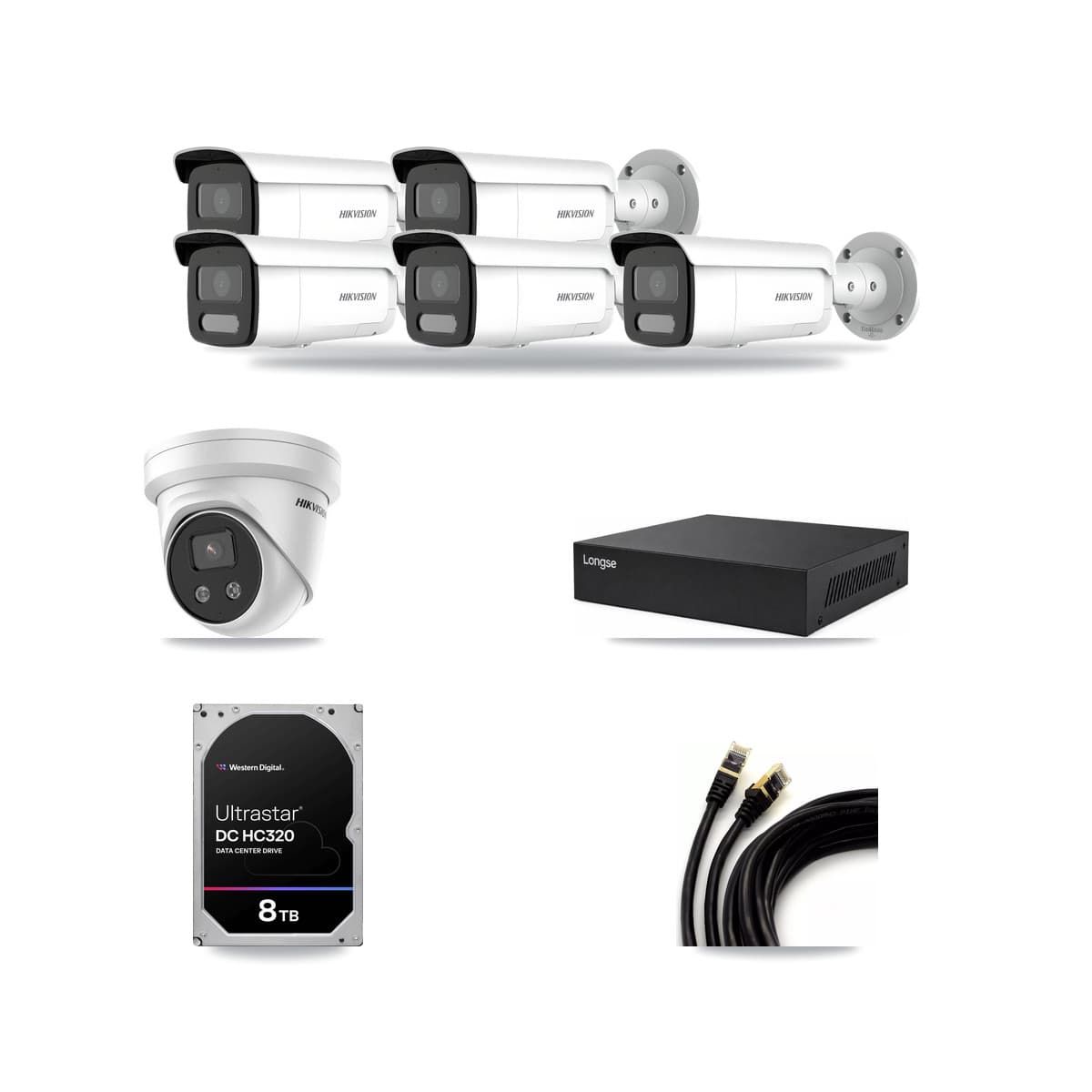 Hikvision & Longse 8-Channel 4MP – 5MP CCTV Kit — 5 4MP Bullet + 1 5MP Turret Cameras + 8TB Recording - Image 1