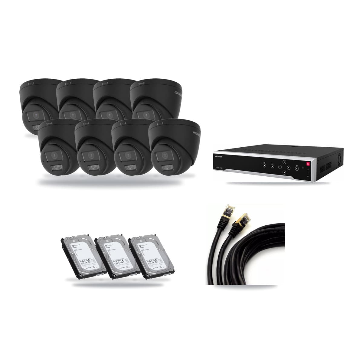 Hikvision 32-Channel 4K CCTV Kit — 8 Black DS-2CD1383G2 Turret Cameras + 3× 6TB Recording - Image 1
