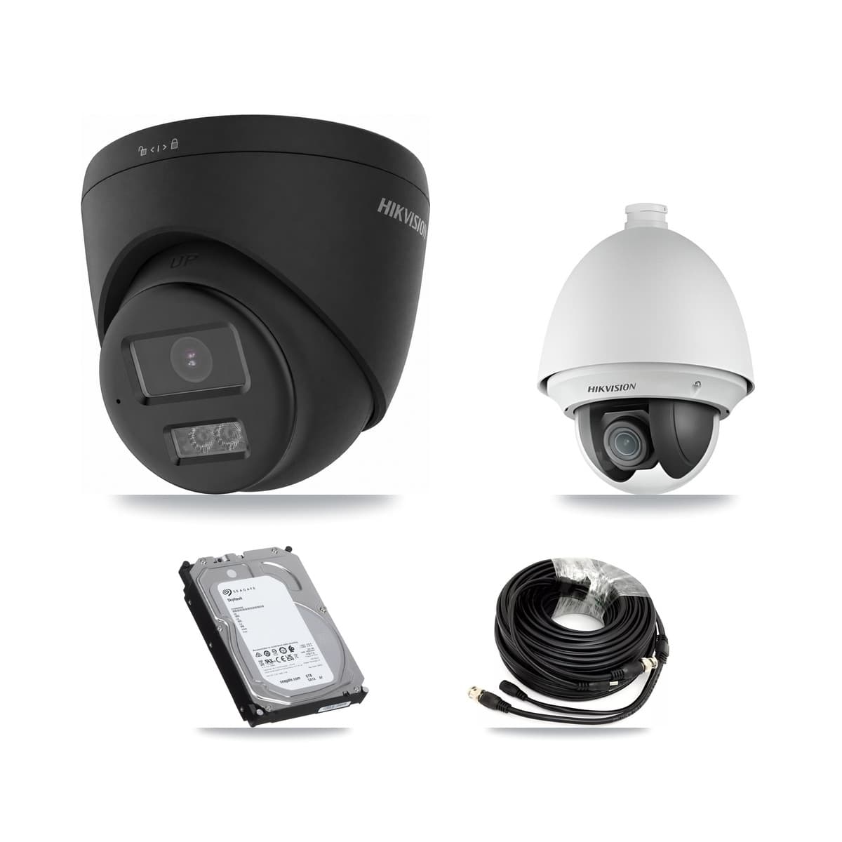 Hikvision & Prolux 8-Channel 2MP – 4K CCTV Kit — 1 2MP PTZ + 7 Black 4K Turret Cameras + 2× 6TB Recording
