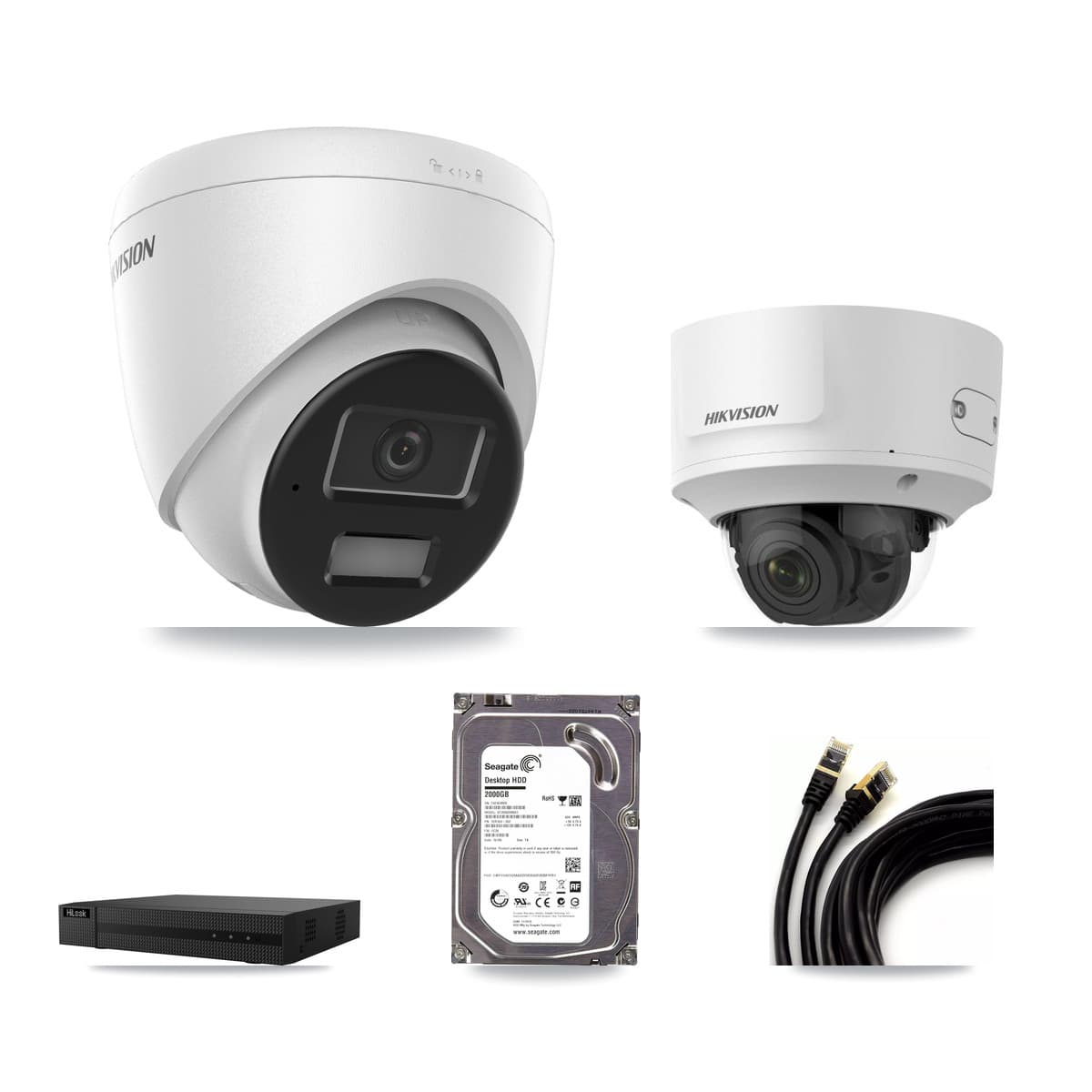 Hikvision & HiLook 8-Channel 2MP – 4MP CCTV Kit — 1 4MP Turret + 1 2MP Dome Cameras + 2TB Recording (NVR-108MH-D Recorder) - Image 1