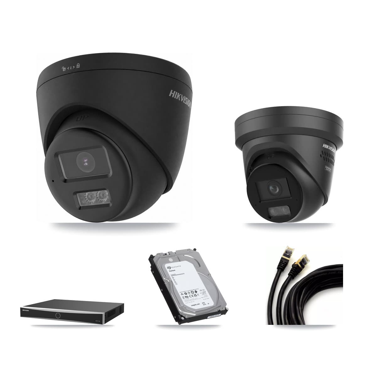 Hikvision 16-Channel 4K CCTV Kit — 1 Black DS-2CD1383G2 + 1 Black DS-2CD2387G3 Turret Cameras + 6TB Recording - Image 1