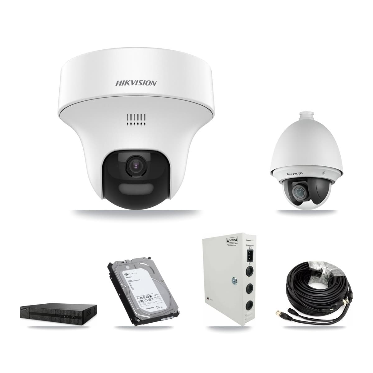 Hikvision 8-Channel 2MP – 5MP CCTV Kit — 1 2MP PTZ + 7 5MP Turret Cameras + 6TB Recording (DVR-8CH Recorder)