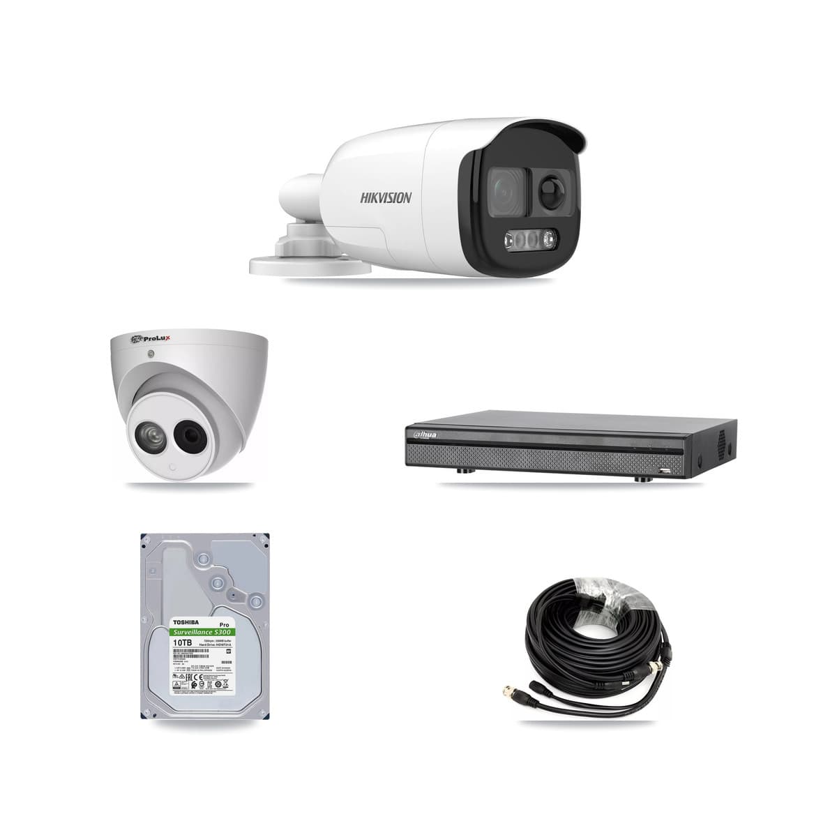 8-Channel 4MP – 5MP CCTV Kit — 7 DS-2CE12KF3T 5MP Bullet + 1 PXC-612C4W-A 4MP Turret Cameras + 10TB Recording (DH-XVR5108H Recorder)