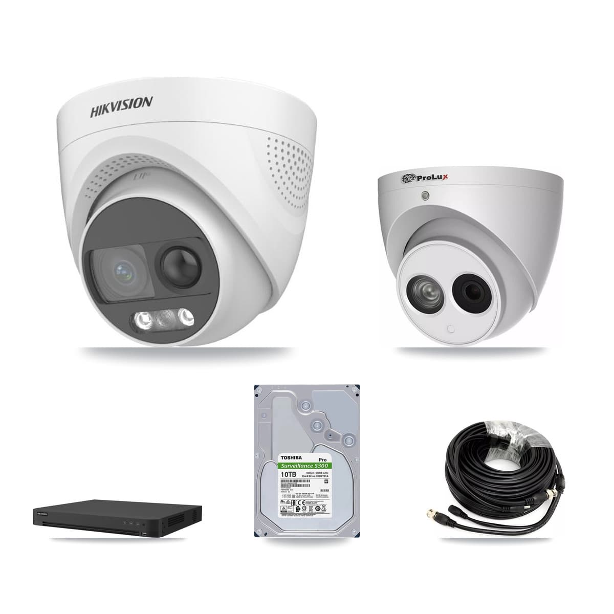 Hikvision & Prolux 32-Channel 4MP – 5MP CCTV Kit — 7 DS-2CE72KF3T 5MP + 1 PXC-612C4W-A 4MP Turret Cameras + 10TB Recording