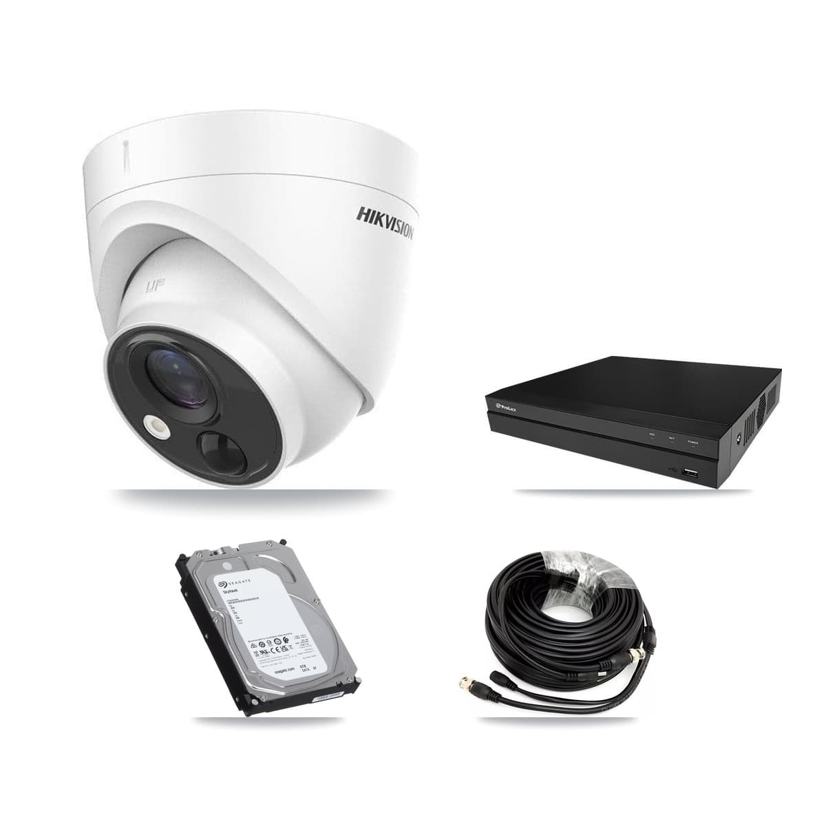 Hikvision & Prolux 8-Channel 5MP CCTV Kit — 6 DS-2CE71H0T Turret Cameras + 6TB Recording (PXD-5208AN Recorder)