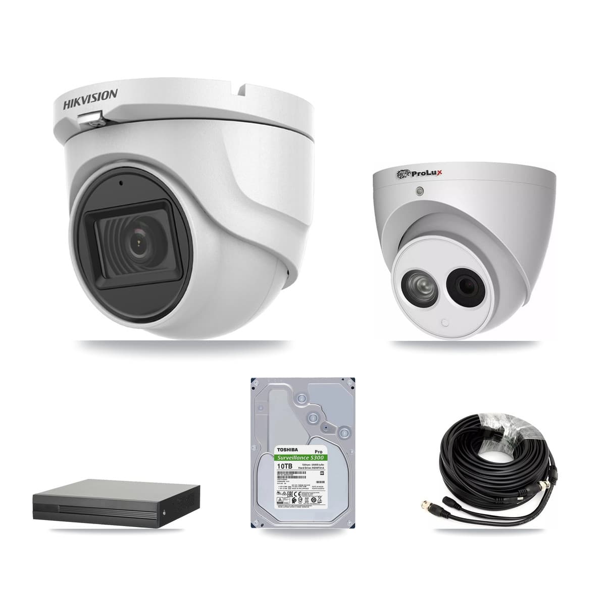 Hikvision & Prolux 16-Channel 4MP – 5MP CCTV Kit — 7 DS-2CE76H0T 5MP + 1 PXC-612C4W-A 4MP Turret Cameras + 10TB Recording - Image 1