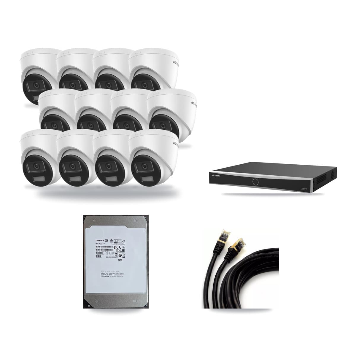 Hikvision 16-Channel 4K CCTV Kit — 12 DS-2CD1383G2-LIUF/SL Turret Cameras + 14TB Recording (DS-7616NXI-K2/16P(E) Recorder) - Image 1