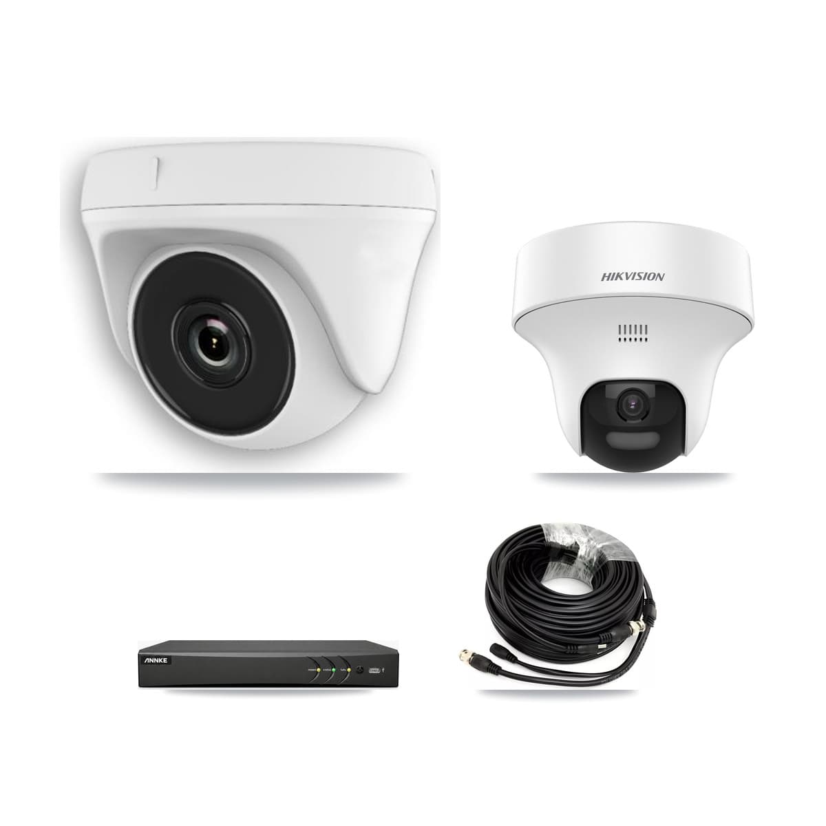 Hikvision & ANNKE 4-Channel 2MP – 5MP CCTV Kit — 1 DS-2CE70K0T 5MP Turret + 3 White HDT-2MP-N20W 2MP Dome Cameras + 3TB Recording