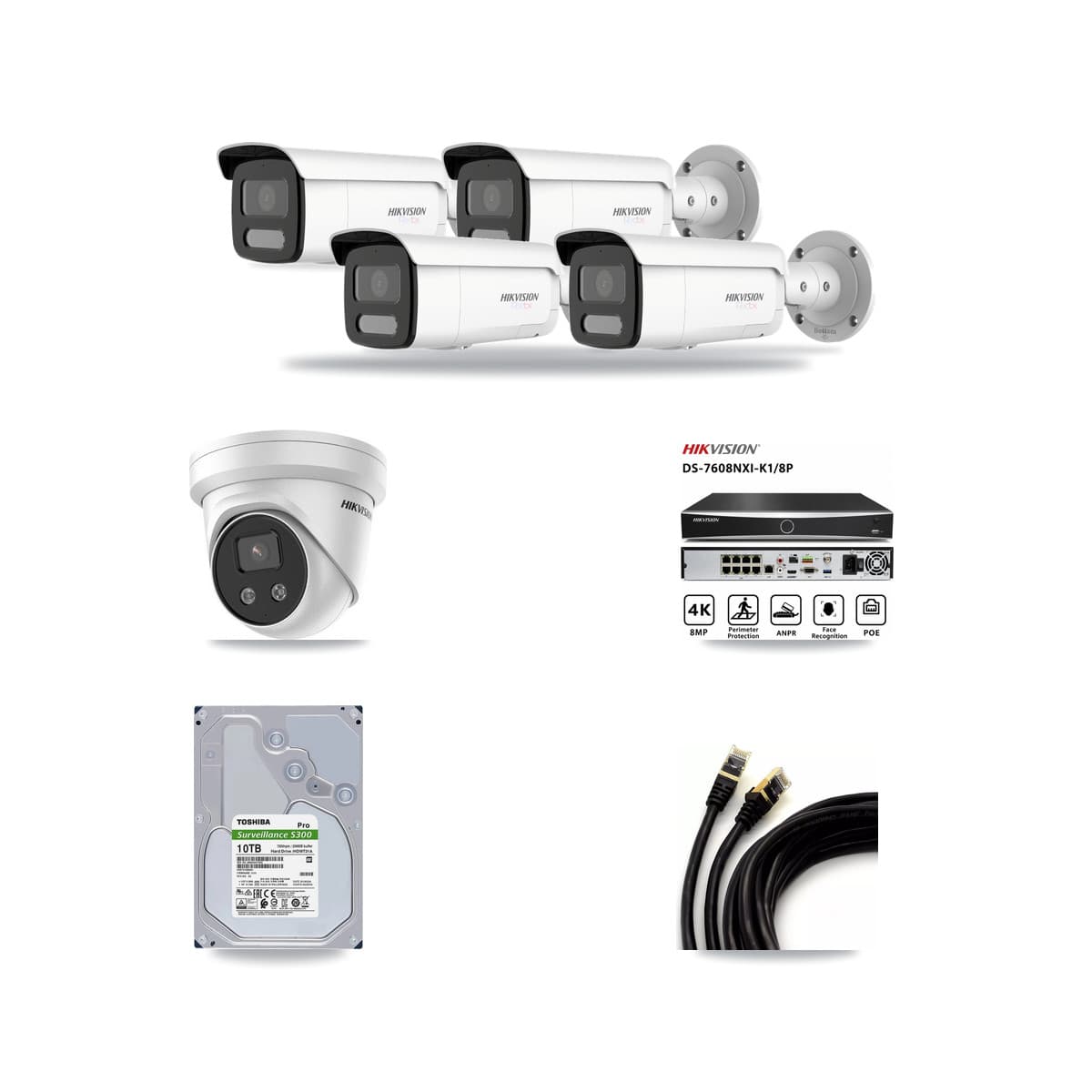 Hikvision 8-Channel 5MP – 4K CCTV Kit — 4 4K Bullet + 1 5MP Turret Cameras + 10TB Recording - Image 1