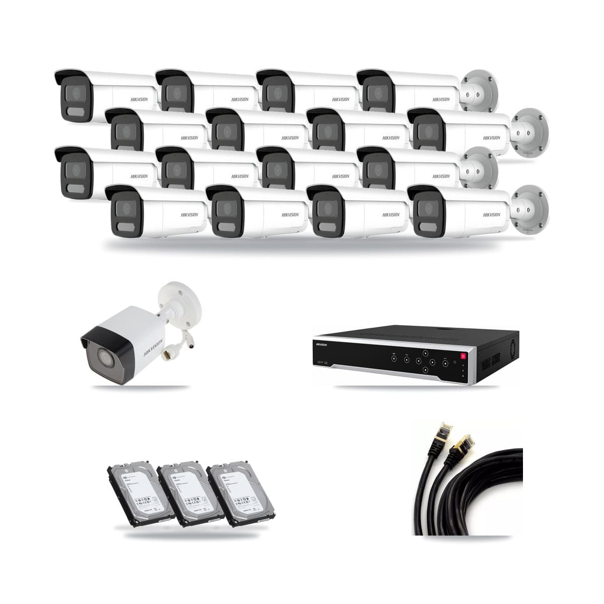 Hikvision 32-Channel 4MP – 5MP CCTV Kit — 1 5MP + 16 4MP Bullet Cameras + 3× 6TB Recording - Image 1