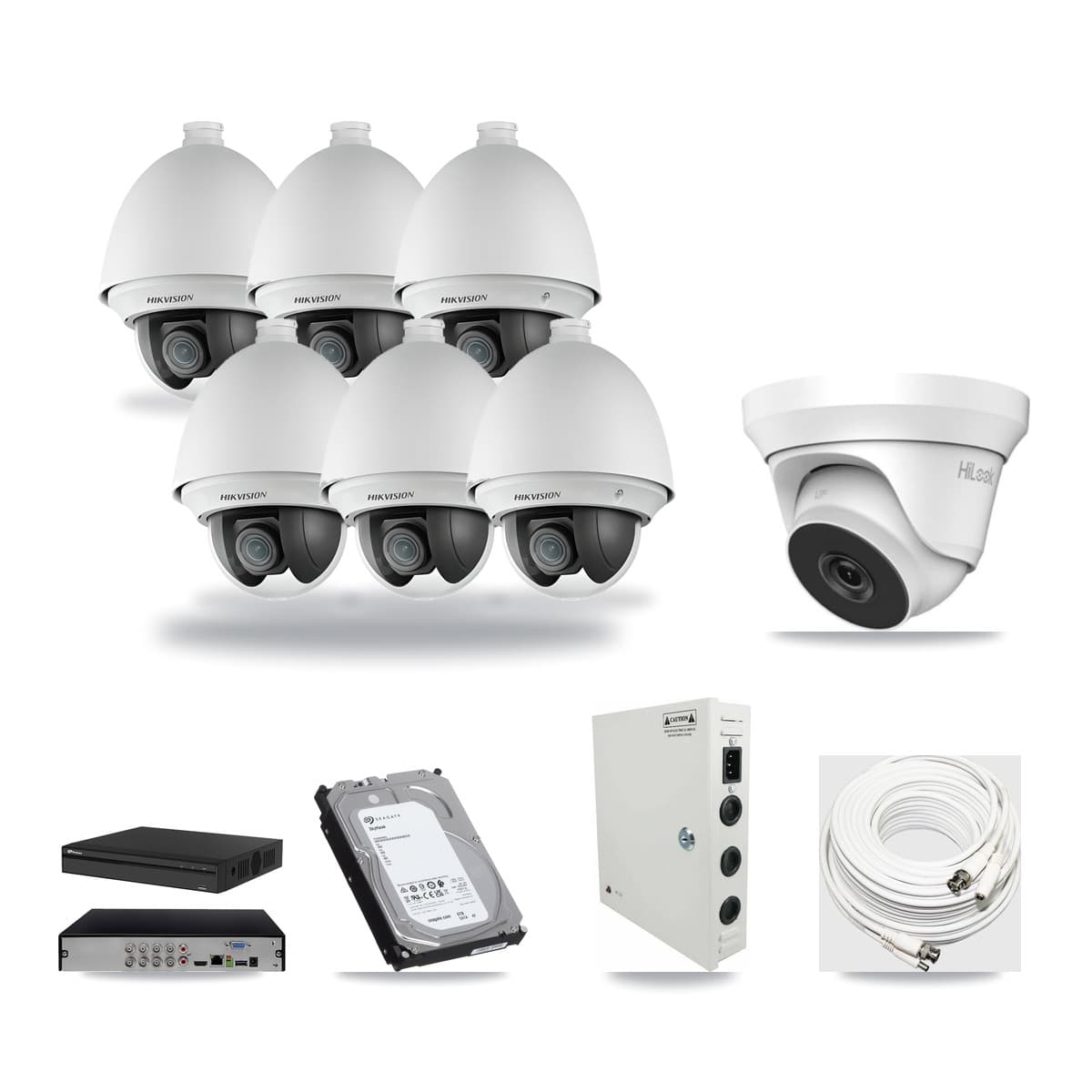 8-Channel 2MP – 4MP CCTV Kit — 6 2MP PTZ + 1 4MP Turret Cameras + 6TB Recording (PXD-5108HS Recorder) - Image 1
