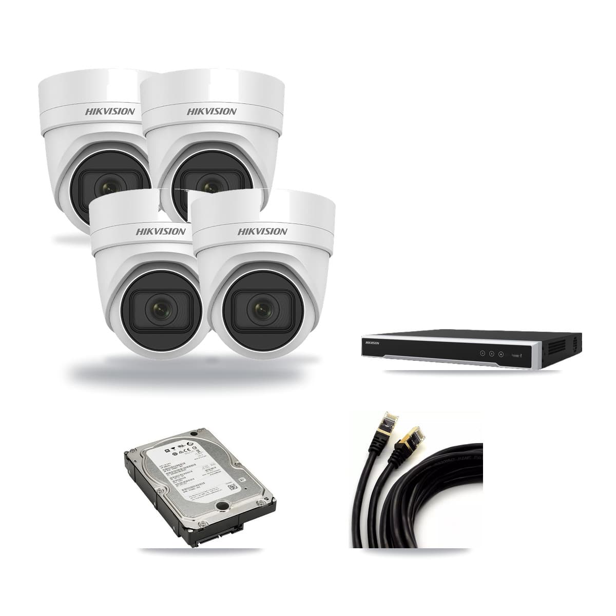 Hikvision 16-Channel 4MP CCTV Kit — 4 DS-2CD2H45FWD Turret Cameras + 5TB Recording (DS-7616NI-M2 Recorder) - Image 1