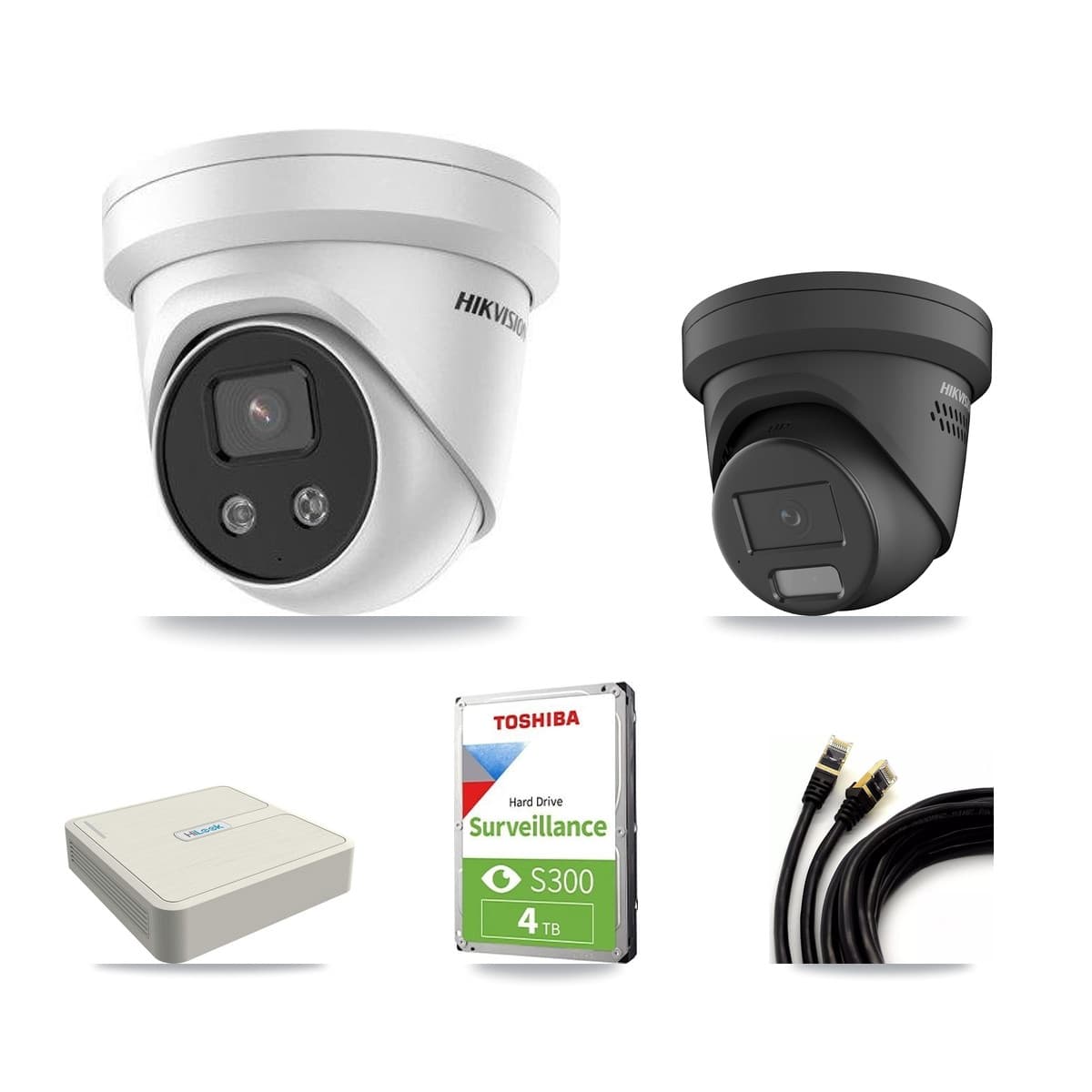 Hikvision & HiLook 8-Channel 4MP – 5MP CCTV Kit — 1 Black 4MP + 2 5MP Turret Cameras + 4TB Recording