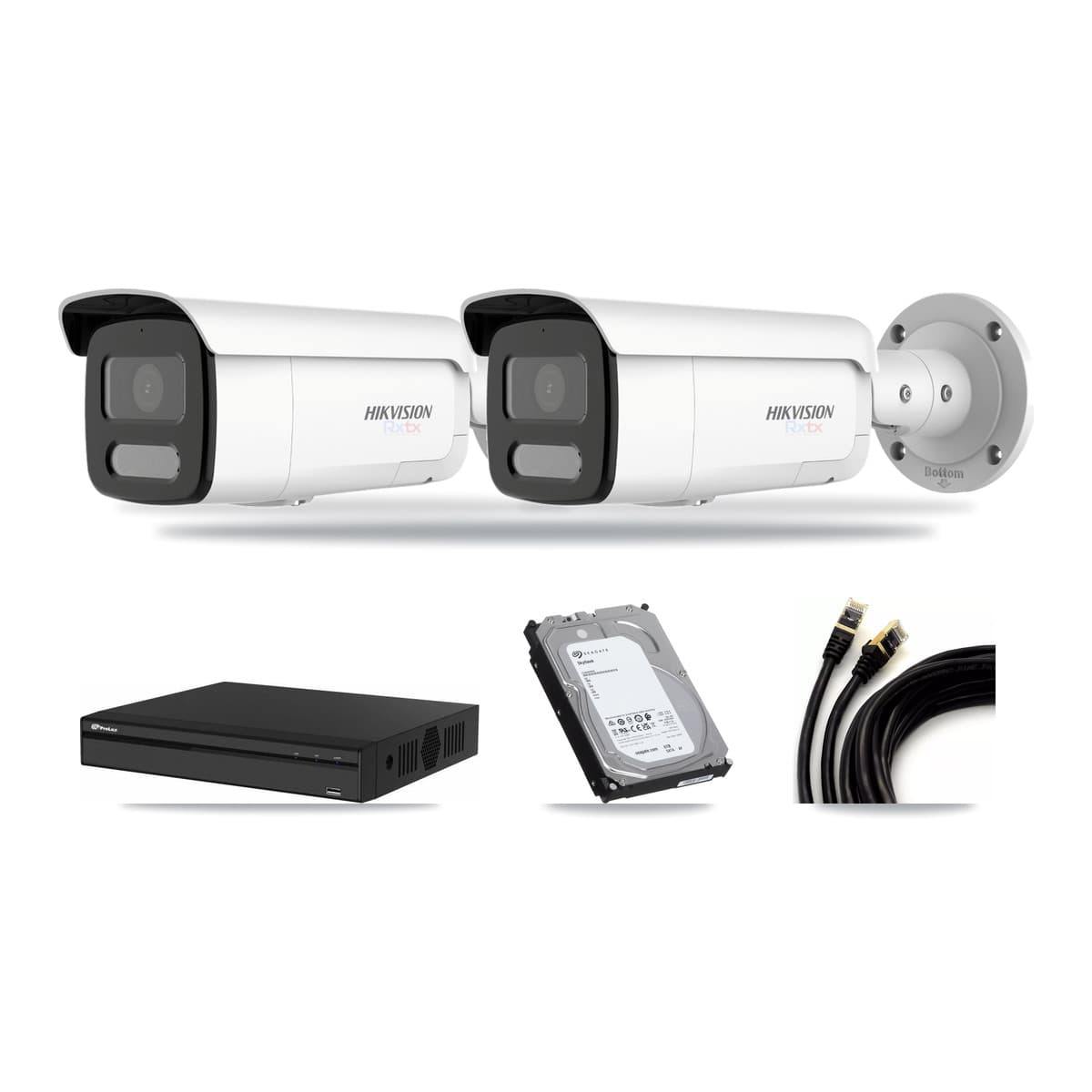 Hikvision & Prolux 4-Channel 4K CCTV Kit — 2 White Bullet Cameras + 6TB Recording - Image 1