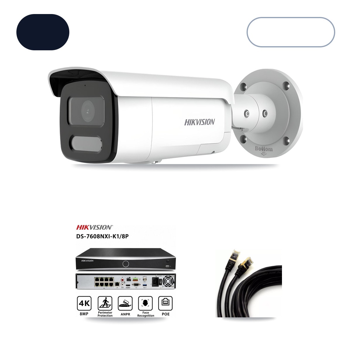 Hikvision DS-7608NXI-K1/8P 8-Channel NVR CCTV Kit — 2× DS-2CD2T47G2H-LISU/SL 4MP Cameras + 6TB HDD