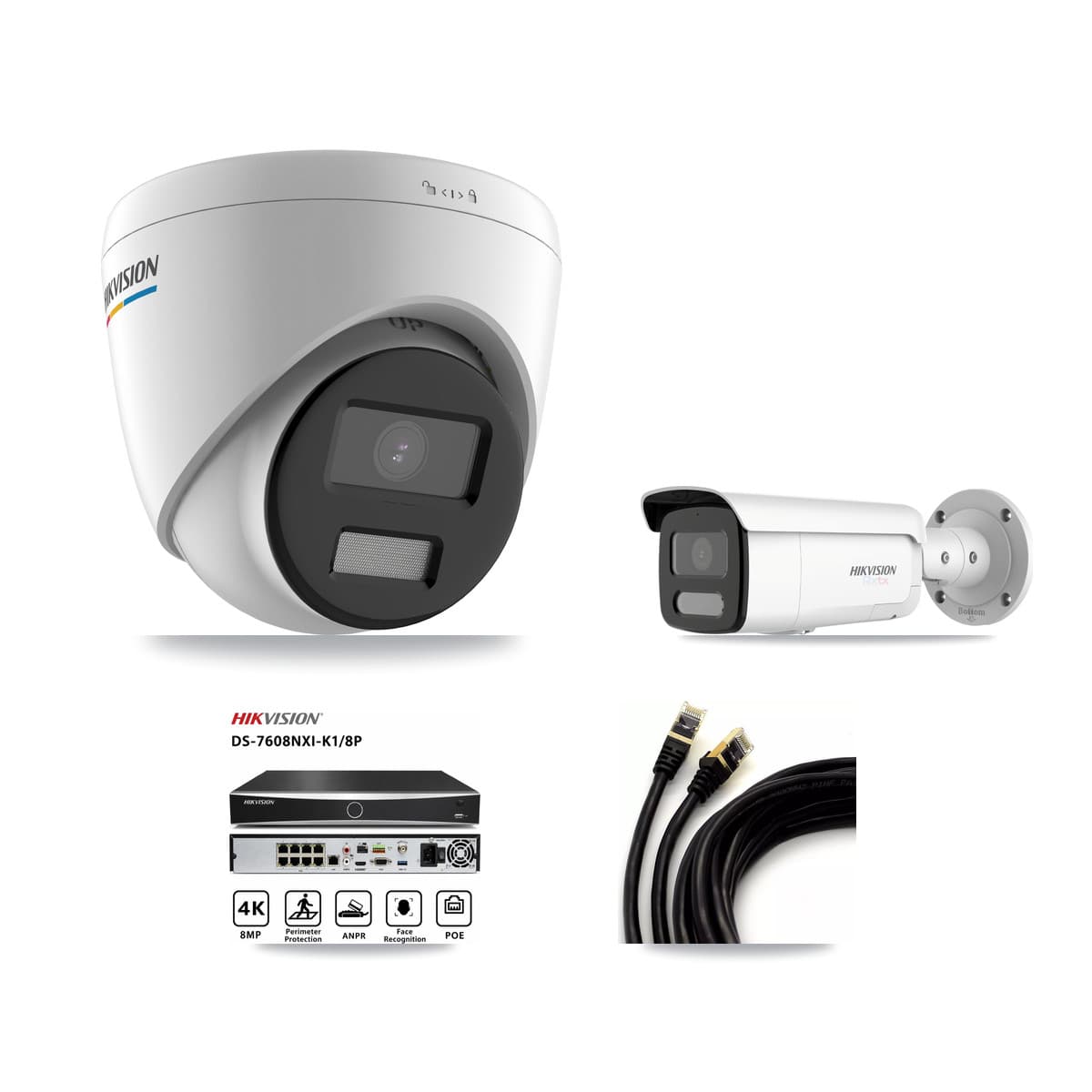 Hikvision 8-Channel 2MP – 4K CCTV Kit — 5 2MP Turret + 2 4K Bullet Cameras + 8TB Recording