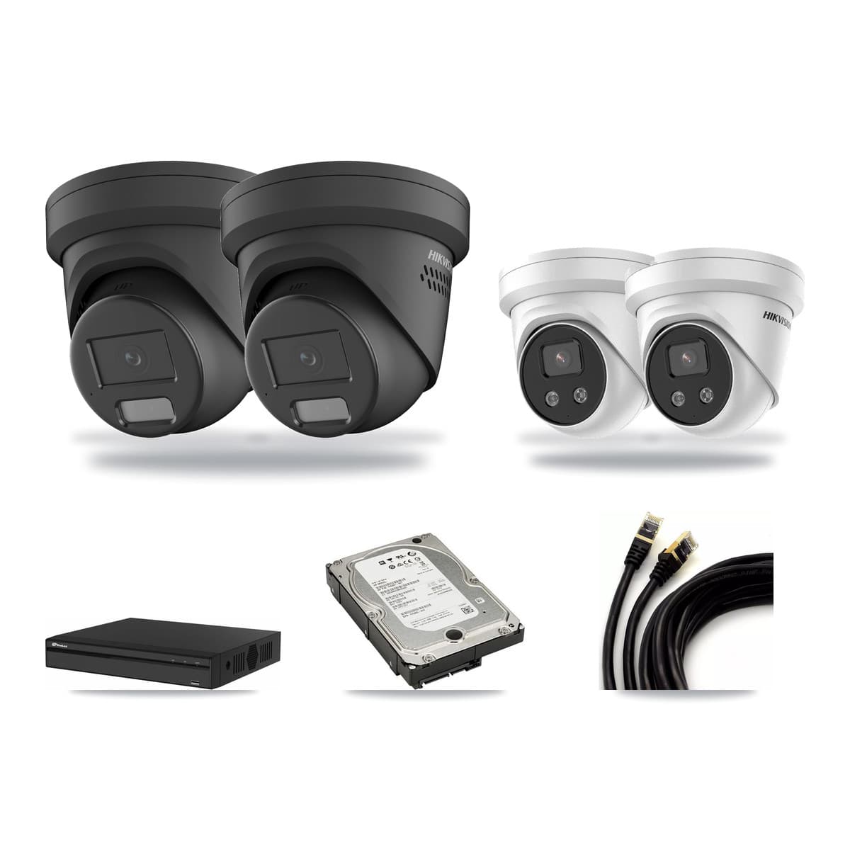 Hikvision & Prolux 4-Channel 4MP – 5MP CCTV Kit — 2 Black 4MP + 2 5MP Turret Cameras + 5TB Recording - Image 1