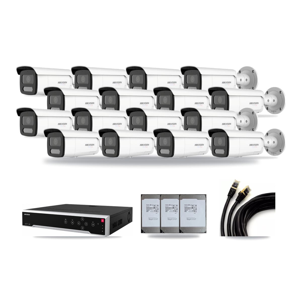 Hikvision 32-Channel 4K CCTV Kit — 16 White Bullet Cameras + 3× 14TB Recording - Image 1