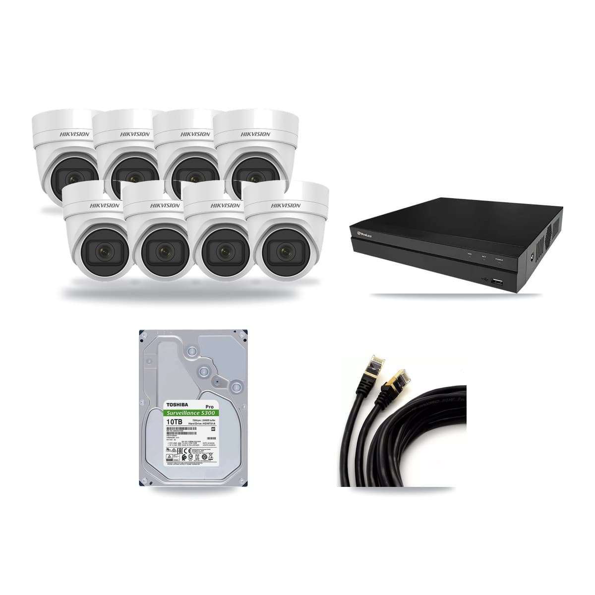 Hikvision & Prolux 8-Channel 4K CCTV Kit — 8 DS-2CD2H83G0 Turret Cameras + 10TB Recording - Image 1