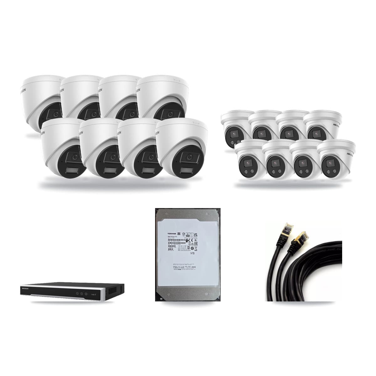Hikvision 16-Channel 4MP – 5MP CCTV Kit — 8 4MP + 8 5MP Turret Cameras + 14TB Recording (DS-7616NI-M2 Recorder) - Image 1