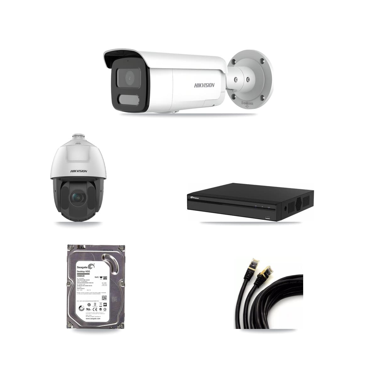 Hikvision & Prolux 4-Channel 2MP – 4MP CCTV Kit — 1 4MP Bullet + 1 2MP PTZ Cameras + 2TB Recording
