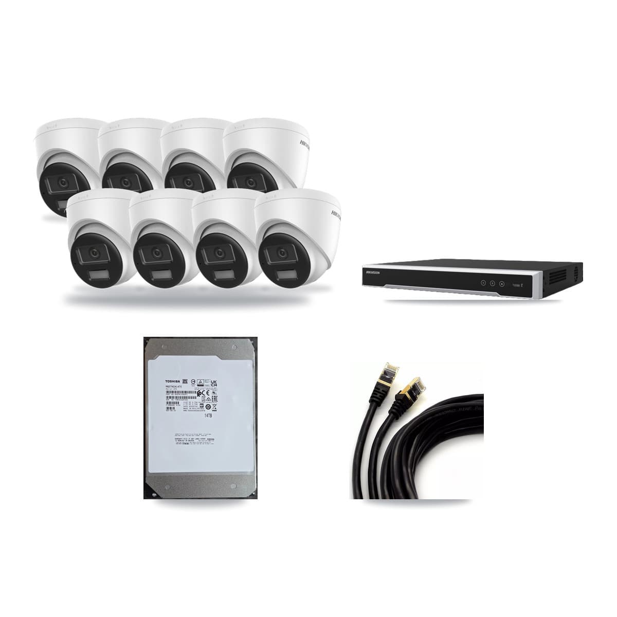 Hikvision 8-channel CCTV kit: 8 cameras (8× 4K Turret), 14TB hard drive