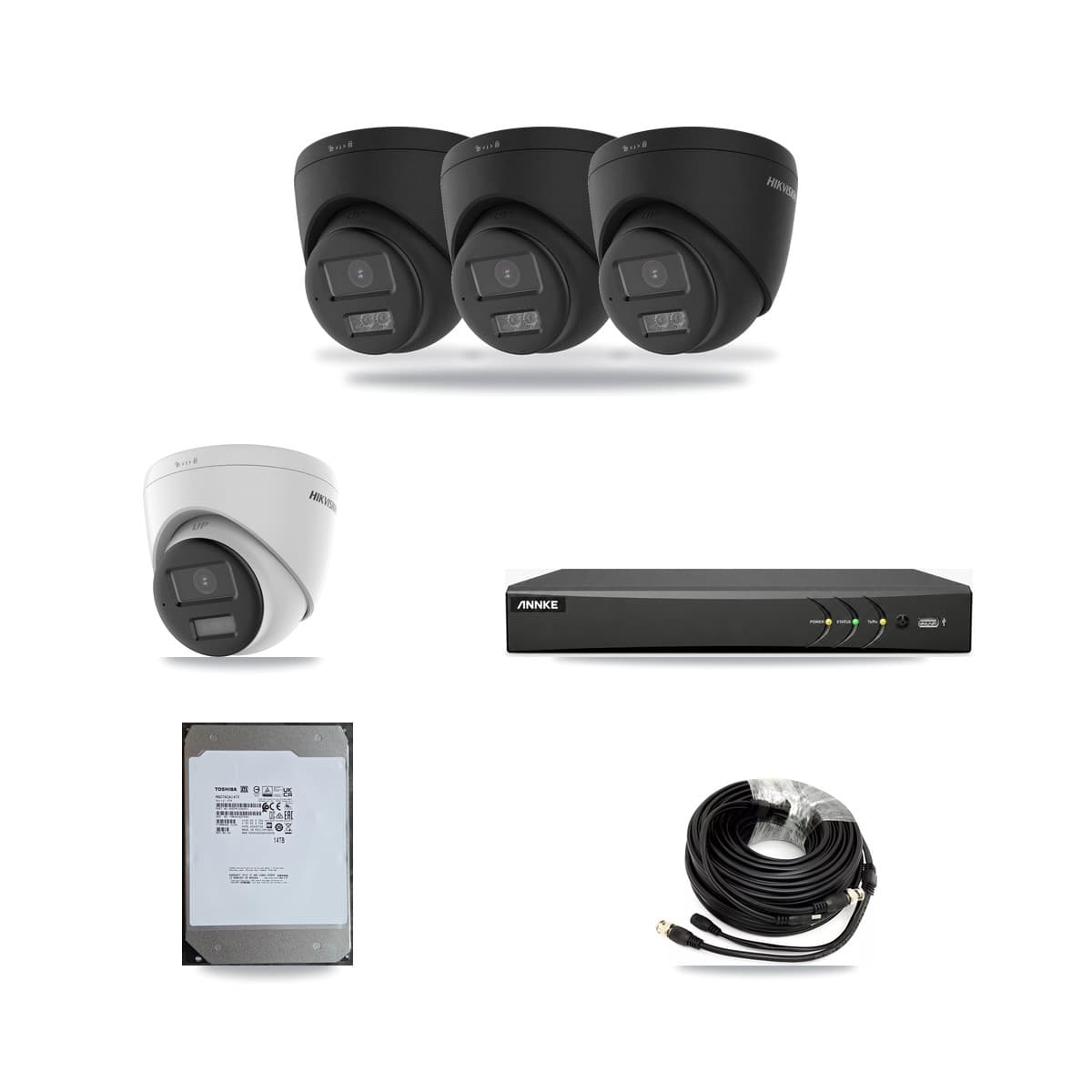 Hikvision & ANNKE 4-Channel 4K CCTV Kit — 1 DS-2CE78U0T + 3 DS-2CE78U0T Turret Cameras + 14TB Recording - Image 1