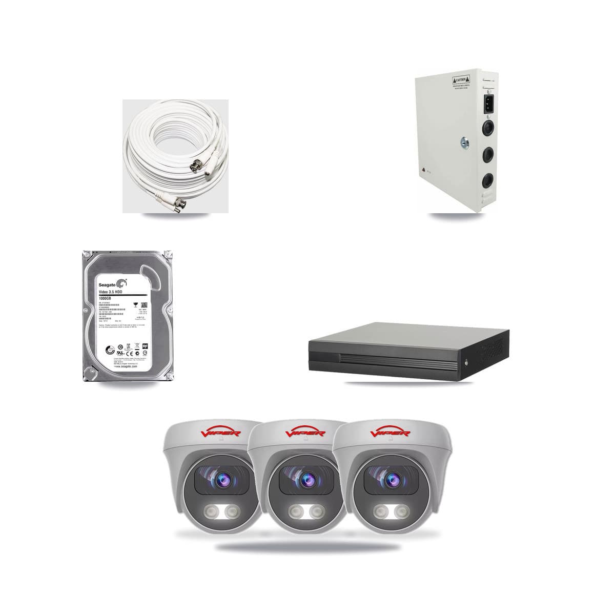 4-channel CCTV kit: 3 cameras (3× 5MP Camera), 1TB hard drive