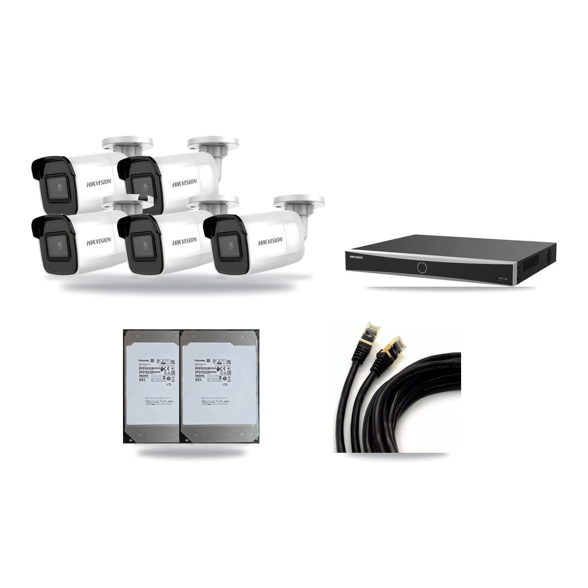 Hikvision 16-Channel 5MP – 4K CCTV Kit — 5 4K Bullet + 10 5MP Dome Cameras + 2× 14TB Recording (DS-7616NXI Recorder) - Image 1