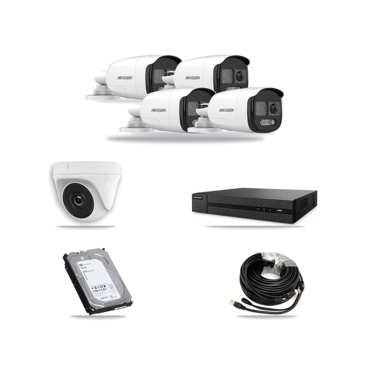 Hikvision 8-Channel 2MP – 5MP CCTV Kit — 4 5MP Bullet + 1 White 2MP Dome Cameras + 6TB Recording (DVR-8CH Recorder) - Image 1
