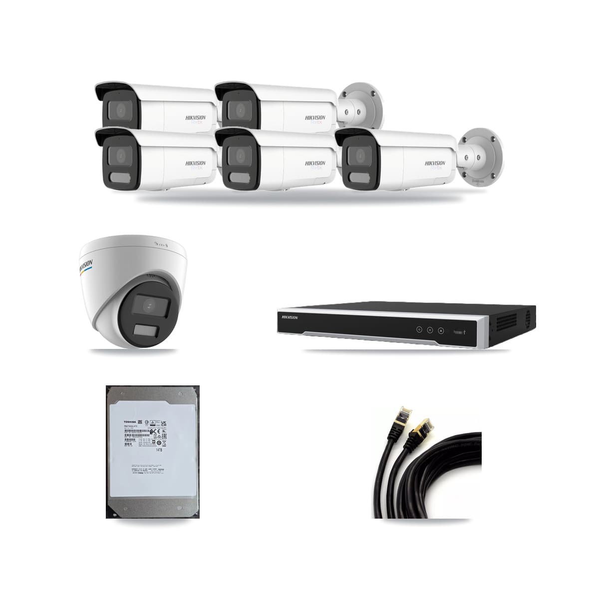 Hikvision 8-Channel 2MP – 4K CCTV Kit — 1 2MP Turret + 5 4K Bullet Cameras + 14TB Recording - Image 1