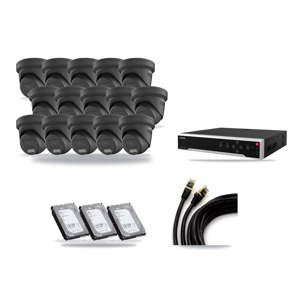 Hikvision 32-Channel 4MP CCTV Kit — 15 Black Turret Cameras + 3× 6TB Recording - Image 1