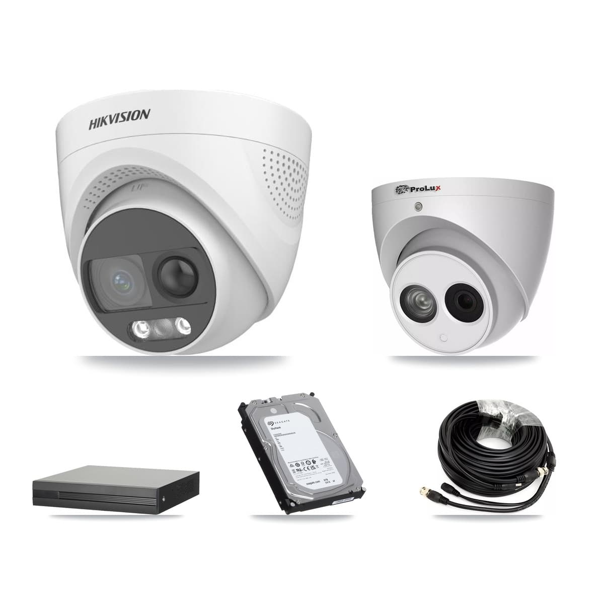 Hikvision & Prolux 8-Channel 4MP – 5MP CCTV Kit — 4 DS-2CE72KF3T 5MP + 1 PXC-612C4W-A 4MP Turret Cameras + 6TB Recording (XVR-3108HS Recorder) - Image 1