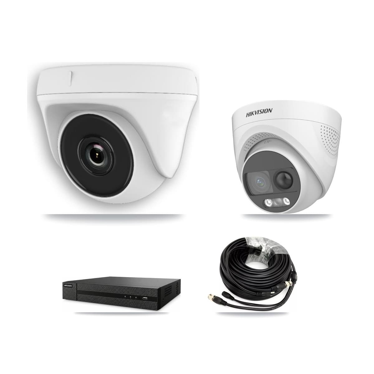 Hikvision 8-Channel 2MP – 5MP CCTV Kit — 1 DS-2CE72KF3T 5MP Turret + 3 White HDT-2MP-N20W 2MP Dome Cameras + 3TB Recording (DVR-8CH Recorder) - Image 1