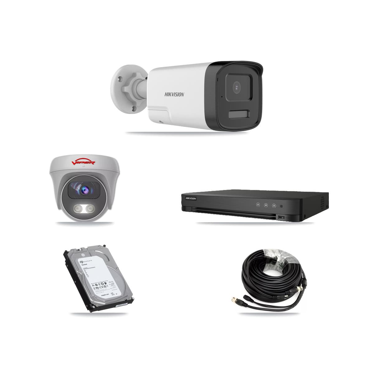 Hikvision & Viper 8-Channel 5MP CCTV Kit — 4 DS-2CE17K0T Bullet + 1 White VIPER-5MP-3K Cameras + 6TB Recording (IDS-7208HQHI Recorder) - Image 1